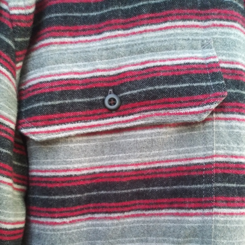 Mens St Johns Bay 100% Cotton Red And Black Striped Long Sleeve Shirt Size Large - Picture 3 of 10